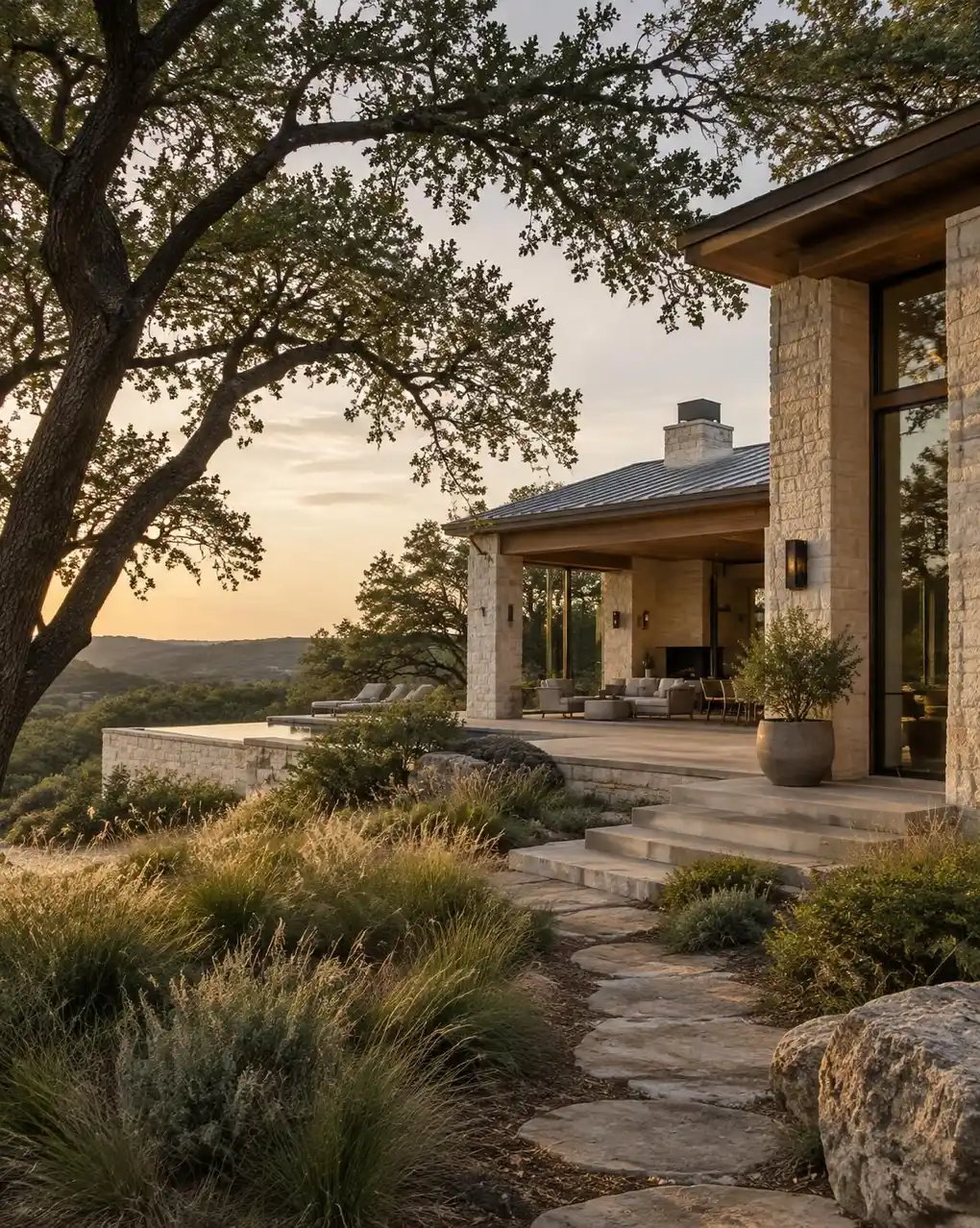 Modern limestone home overlooking the Austin Hill Country