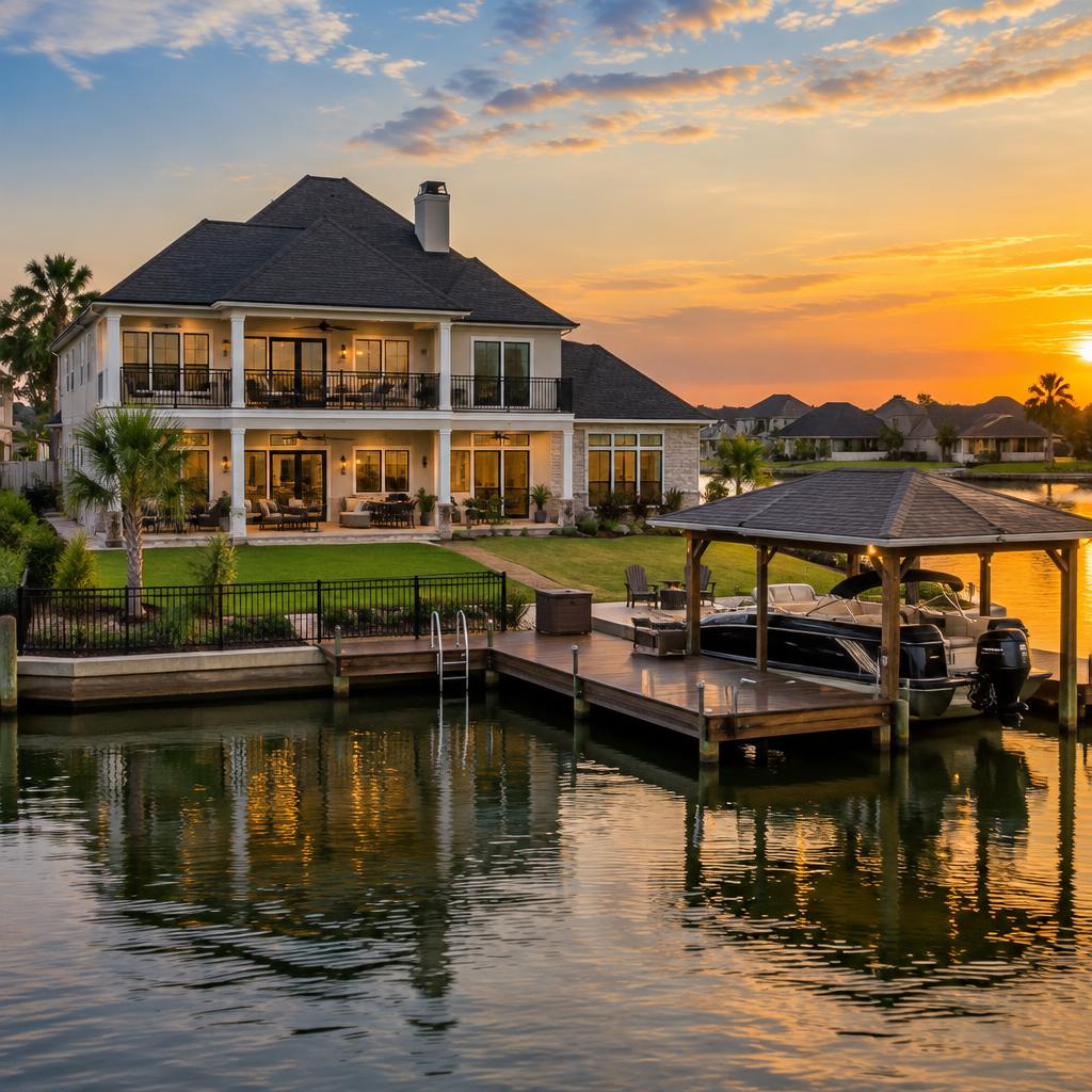 A waterfront residence with a private dock in Clear Lake