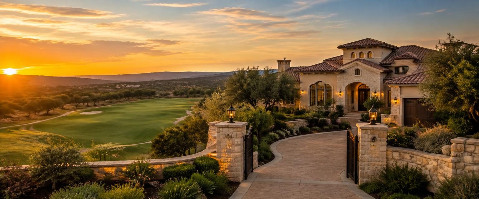 A luxury Mediterranean estate overlooking a golf course fairway in The Dominion