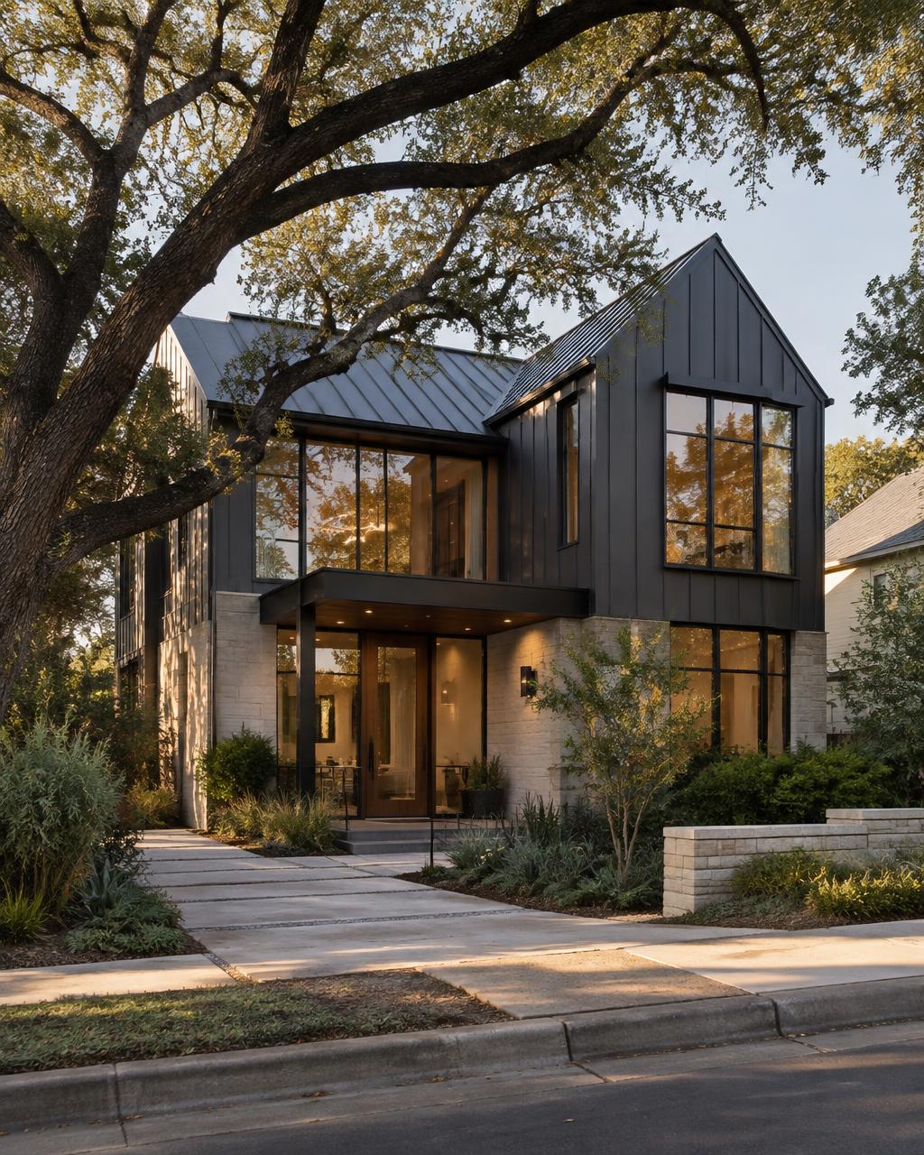 A modern home surrounded by urban greenery in Zilker, Austin