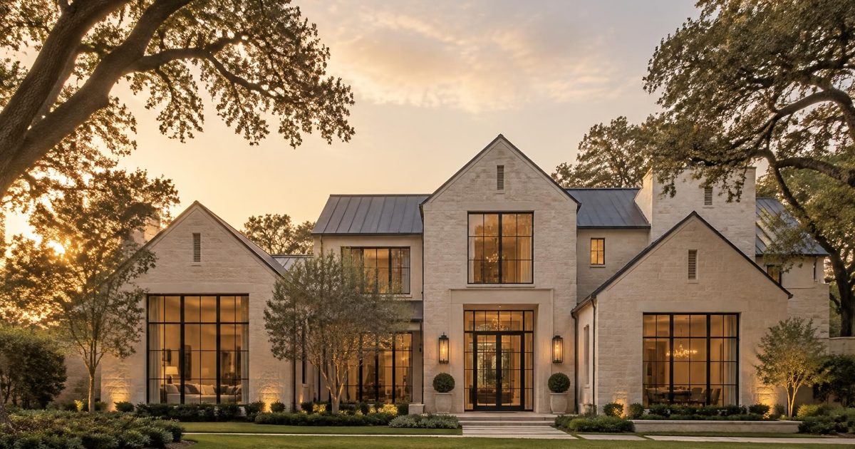 A Texas home at golden hour, on the cover of the Schroeder & Co. Buyer's Guide